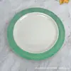 50 Piezas Desechables Borde Verde Borde Dorado Base Blanca Cuadrícula Dorada Pequeña Plástico PS Vajilla de Plástico Duro Exclusivamente para Suministro Transfronterizo