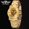 Reloj Mecánico Semiautomático Compacto Casual de Moda para Mujer Winner en Negro, Rosa y Dorado