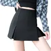 Shorts de Traje Negros para Mujer Primavera y Otoño Nueva Moda Divididos de Cintura Alta Pierna Ancha Línea A Bootcut