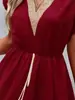 Vestido Casual de Moda Europea y Americana para Vacaciones, Viajes, con Ribete de Encaje, Patchwork, Cuello en V, Borlas, Cintura Ajustada para Mujer