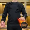 Moletom Gola Redonda Masculino 2025 Outono e Inverno Tops Masculinos Estampa Águia Voadora Forrado com Fleece Quente Fashionável Algodão Casaco Camisa Base Versátil