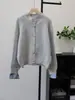 Cardigan de Punto con Diseño de Empalme Nuevo Estilo Otoño e Invierno 2025 Estilo Coreano Holgado Suave Cera Estilo Perezoso Chaqueta Suéter Tendencia para Mujer