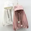 Sudadera con Orejas de Oso para Mujer Otoño e Invierno Estilo Perezoso Suelto Ins Chaqueta Estilo Hong Kong de Nicho con Bordado Forro Polar