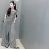 Conjunto de Roupa de Verão para Meninas 2026 Novo Casual Estilo Coreano para Meninas Mais Velhas, Estilo Preguiçoso Conjunto de Calça Wide-Leg de Manga Curta Tendência