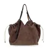 Bolsa Tote Camurça Simples Grande Capacidade Literária Cor Sólida Bolsa de Ombro Fashion Versátil Bolsa Transversal para o Dia a Dia para Mulheres