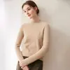 Suéter de cachemira de primera línea listo para usar para mujer otoño e invierno cuello alto semi alto manga larga jersey de punto lana base suéter sin costuras