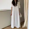 Dongdaemun Primavera y Verano Nuevo Básico Versátil Estilo Holgazán Sensación Fresca Color Sólido Suelto Hasta el Piso Vestido Camiseta Falda Larga