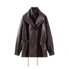 Ropa de Mujer Transfronteriza 2026 Moda Europea y Americana Cuello de Doble Capa Cintura con Cordón Ceñido Abrigo Chaqueta de Cuero de Doble Botonadura Mujer F826126