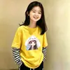 Camiseta de Manga Larga Rayada de Algodón Puro para Niñas Primavera Otoño 2026 Ropa Interior Infantil Top Elegante con Estampado de Dibujos Animados para Niña Pequeña
