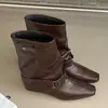Botas de Cavaleiro com Fivela Estilo Retrô Femininas 2026 Verão Novas Botas da Moda de Cano Médio Primavera Outono Versáteis Botas de Puxar