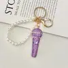 Chaveiro de Microfone 3D com Pedras Strass de Luxo Leve Transfronteiriço Microfone de Strass Super Brilhante Encanto Requintado para Bolsa com Contas de Pérola