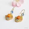 Aretes de Ámbar Natural y Cera de Abeja de Guan Yu con Ganchos de Flor Esmaltada Estilo Chino Nuevo Venta al por Mayor Dropshipping S4102402L