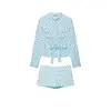 Comércio Exterior Roupas Femininas 2026 Moda Europeia e Americana Conjunto de Jaqueta Estilo Camisa com Bolinhas e Cinto + Shorts para Mulheres A37281/2