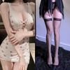Conjunto de Lingerie Sexy, Uniforme, Não Precisa Tirar o Pijama, Camisola, Saia de Quadril Sexy Tamanho Grande Estilo Puro Desejo, Renda Decote Baixo Profundo V