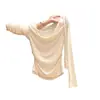Camiseta Manga Longa Patchwork Bolinhas Ombro Assimétrico Ombro a Ombro Falsa Peça Dupla Estilo Coreano Feminina Primavera/Outono Novo Design Sensação Top Emagrecedor ins