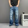 Pantalones Vaqueros Rotos Lavados de Pierna Recta Sueltos Estilo Retro de Calle Sueltos Casual Versátiles Adelgazantes Largos para Pareja