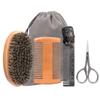 Peine de madera maciza de doble cara para hombre nuevo transfronterizo, tijeras pequeñas de acero inoxidable, cepillo de cuidado y limpieza de cerdas