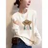Camiseta de Manga Larga de Algodón Puro con Hombros Rectos para Mujer, Acanalada, Moderna, Casual, Versátil, Camiseta Base Color Café para Primavera y Otoño