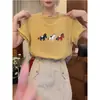 Camiseta de Algodão Puro Manga Curta com Ombro Reto para Mulheres, Moda Verão 2026, Top Amarelo Manga Curta Versátil Estiloso Jovem Tendência