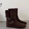 Botas holgadas de gamuza estilo post-apocalíptico para mujer 2026 nuevo otoño tacón oculto de dos usos botines cortos de media pantorrilla botas de vaquero occidentales