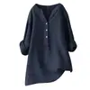 2025 en stock ebay Amazon AliExpress estilo europeo y americano holgado color liso cuello mao botón manga larga algodón lino top para mujer
