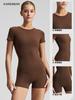 Camiseta de Yoga de Secado Rápido Estilo Europeo y Americano para Mujer, Top Adelgazante Fitness de Manga Corta Moldeador Corporal Estilo Kardashian, Venta al por Mayor