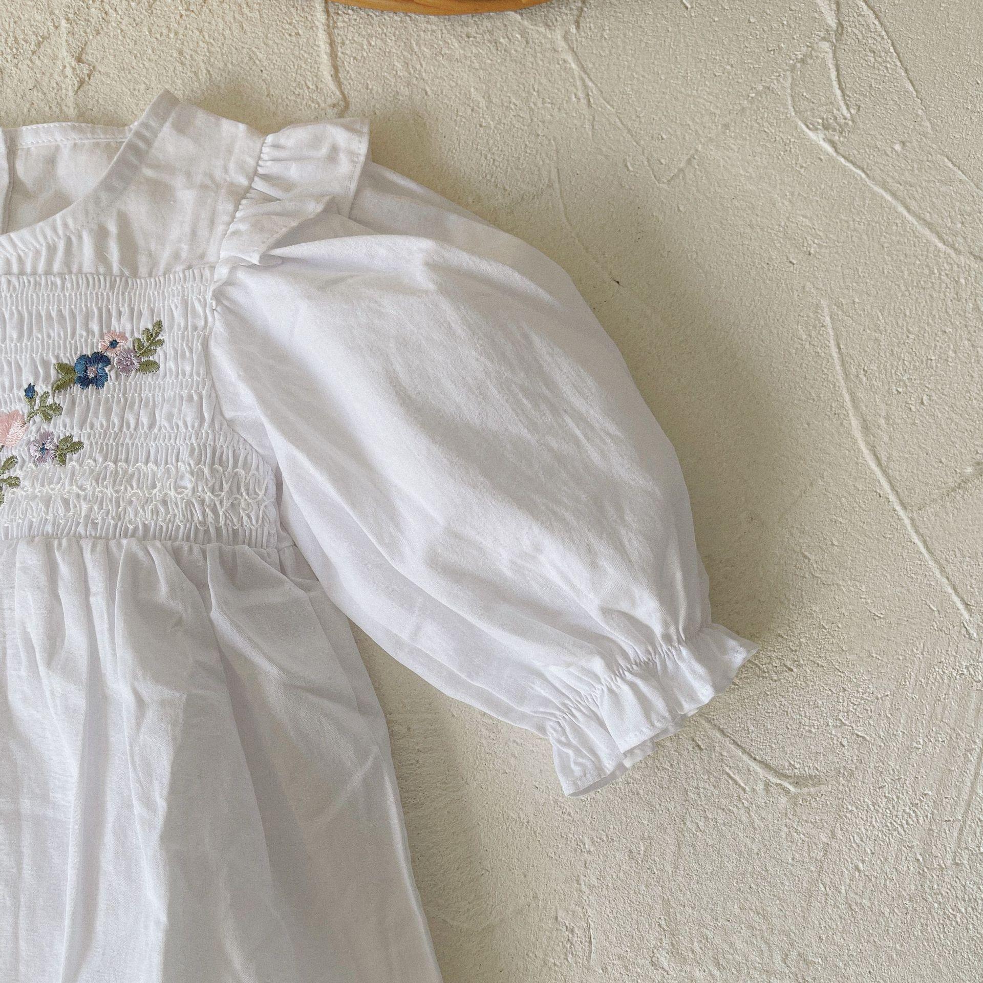 19智贝详情图女童精致花朵刺绣打揽飞袖甜美公主连衣裙女宝宝儿