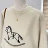 Suéter de Tricô Pulôver Manga Longa Casual Estilo Coreano Cartoon Pônei Jacquard Outono e Inverno 2025 Feminino Solto Gola Redonda Macio e Aconchegante
