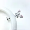 Arete Mariposa Hueco de Aleación de Titanio F136 Circonia Stud para Labio con Rosca Interna G23 Titanio Perforación