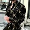 Nova Camisa Masculina Europeia e Americana da Amazon com Estampa de Corrente para Primavera e Outono, Camisa Masculina de Manga Longa com Elasticidade em Quatro Direções
