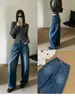 Otoño TOP Fabricación Europea Guangzhou Trece Hongs Estilo Coreano Versátiles Pantalones de Guadaña Cintura de Doble Cierre Ajuste Libre Jeans 61830