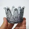 Portavelas de Cristal con Corona Dorada Taza para Velas de Aromaterapia Huevo de Maquillaje para Belleza Taza para Guardar Joyas Cenicero con Perlas Doradas