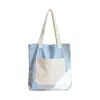 Bolsa Tote de Lona Listrada Estilo Coreano Personalizada, Bolsa Tote de Nicho de Grande Capacidade, Bolsa de Ombro Versátil, Bolsa Simples para o Dia a Dia