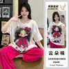 Pijama de Venta Caliente de Fábrica Original con Almohadillas en el Pecho para Mujer, Mangas Cortas y Pantalones Largos, Ropa de Casa de Verano, Conjunto de Algodón Nube para Usar Fuera