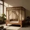 Nueva Cama con Marco Estilo Chino Madera Maciza Cama con Dosel Cama Doble Cama Escalón Puerta de Luna Dormitorio Principal Cama de Boda Marco de Cama Tradicional Estilo Ming