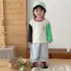 Ropa para Bebé Niño Colores Otoñales Bloque de Color Manga Raglán Camiseta Estilo Coreano Lindo Bebé Niño Pequeño Estampado de Dibujos Animados Versátil Camisa Base