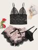 Fornecimento transfronteiriço de comércio exterior europeu e americano lingerie sexy suspensórios femininos sexy shorts vazados com bolinhas atacado de três peças