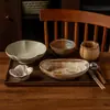 Juego de Vajilla Individual con Patrón Floral Retro Cerámica Gruesa Platos y Tazones de Presentación para Restaurante Comercial Tazones Cerámicos para el Hogar En Stock Venta al por Mayor