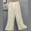 Pantalones de Pijama de Algodón Finos de Verano para Mujer con Estampado de Dibujos Animados, Pantalones de Pierna Ancha para Mujeres Embarazadas, Tallas Grandes, Adecuados para Usar Afuera, Pantalones Largos de Algodón, Exportación