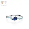 Anel de Dedo Indicador em Prata Esterlina 925 com Padrão de Onda de Safira em Forma de Gota D'água Feminino Acessível Luxo de Nicho Design Geométrico