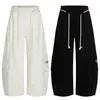 Y6049 Pantalones Deportivos Casuales Unisex Estilo Retro High Street Americano Color Sólido Diseño Multibolsillos Corte Holgado Pierna Curva para Hombre