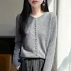 Cárdigan de Punto 100% Lana Pura para Mujer Otoño Invierno Cuello Redondo Botones Holgado Versátil Suéter Abrigo Top que Reduce la Edad