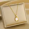 Novo Colar Oval de Pedra Olho de Gato Titânio Aço Leve Luxo para Mulheres, Fashion, Simples, High-End, Banhado a Ouro Real, Corrente Clavícula Não Desbota