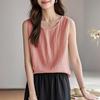 Temperamento Casual Versátil Camisola de Algodón y Lino Top sin Mangas Verano Nuevo Estilo Estilo Retro Literario Reductor de Edad Ropa para Mujer