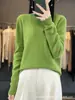 Suéter de lana de punto grueso para mujer, cuello redondo, listo para usar, suéter base de punto suelto, top de manga larga de color liso, nuevo jersey de otoño e invierno
