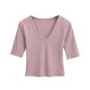 25 Blusas de Verano Nuevas de Manga Corta, Estilo Europeo y Americano, Sexy, Elásticas, Ajustadas, Cuello U, Mostrando Clavícula, Camiseta Básica de Media Manga