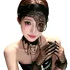 Faixa de cabeça com véu de renda preto de meia-face, acessório de fantasia de Halloween, adereço de cosplay para festa, estilo Y2K, cria um visual cool e ousado