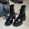 Chuyuji 2026 Nuevas Botas Martin de Tacón Alto con Suela Gruesa, Versátiles y Elegantes para Mujer, con Plataforma Impermeable, Cordones, Botines Elásticos Negros