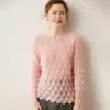 Suéter feminino de malha de cashmere, versátil, estilo casual, com recortes, pulôver solto, top suéter de nicho fashion
