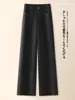 Pantalones de lana cálidos, de cintura alta, fluidos para mujer, para otoño e invierno, nuevo estilo 2025, corte holgado, adelgazantes, de pierna ancha, casuales